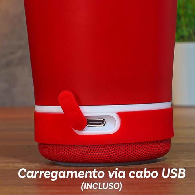 Copo Termico 473ml E Caixa De Som Bluetooth Com Tampa Abridor Inox Iluminação Led Rgb Bateria de Longa Duração