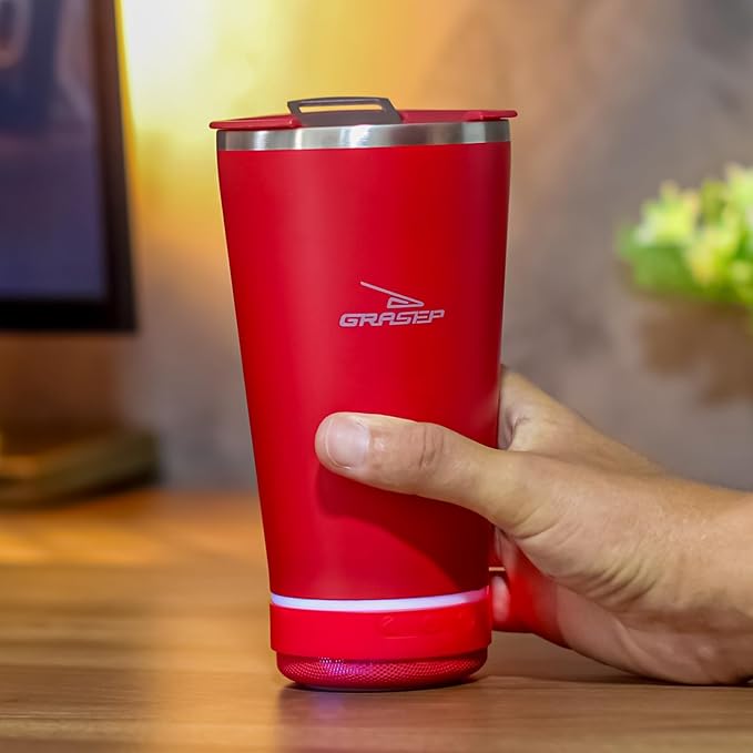Copo Termico 473ml E Caixa De Som Bluetooth Com Tampa Abridor Inox Iluminação Led Rgb Bateria de Longa Duração