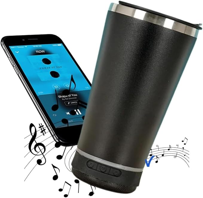 Copo Termico 473ml E Caixa De Som Bluetooth Com Tampa Abridor Inox Iluminação Led Rgb Bateria de Longa Duração