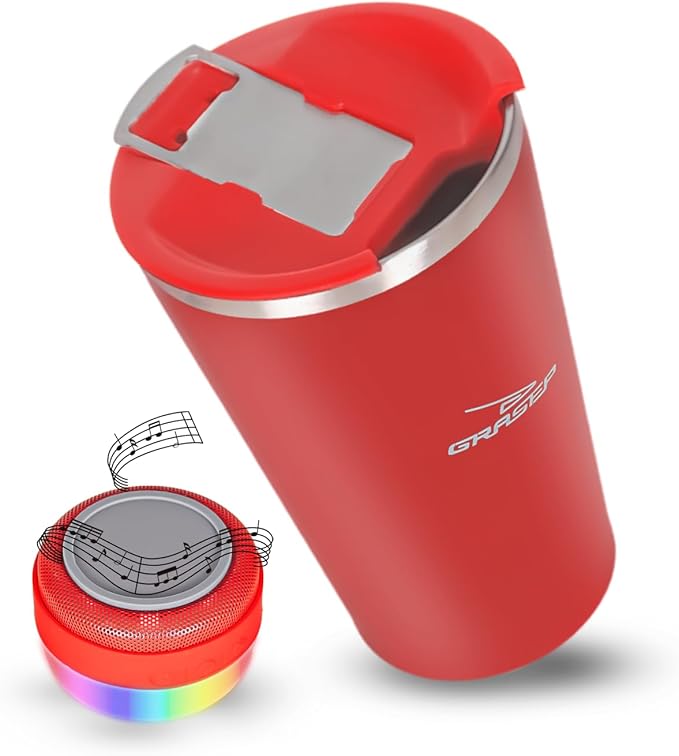 Copo Termico 473ml E Caixa De Som Bluetooth Com Tampa Abridor Inox Iluminação Led Rgb Bateria de Longa Duração