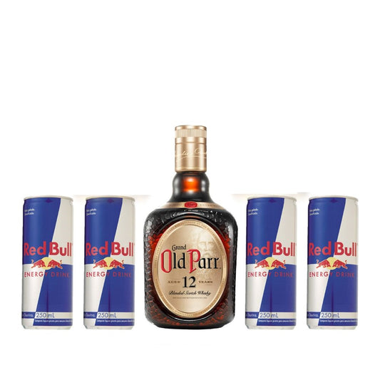 Kit – Whisky Old Parr 12 anos 1L + 04 Red Bull 250ml Brinde